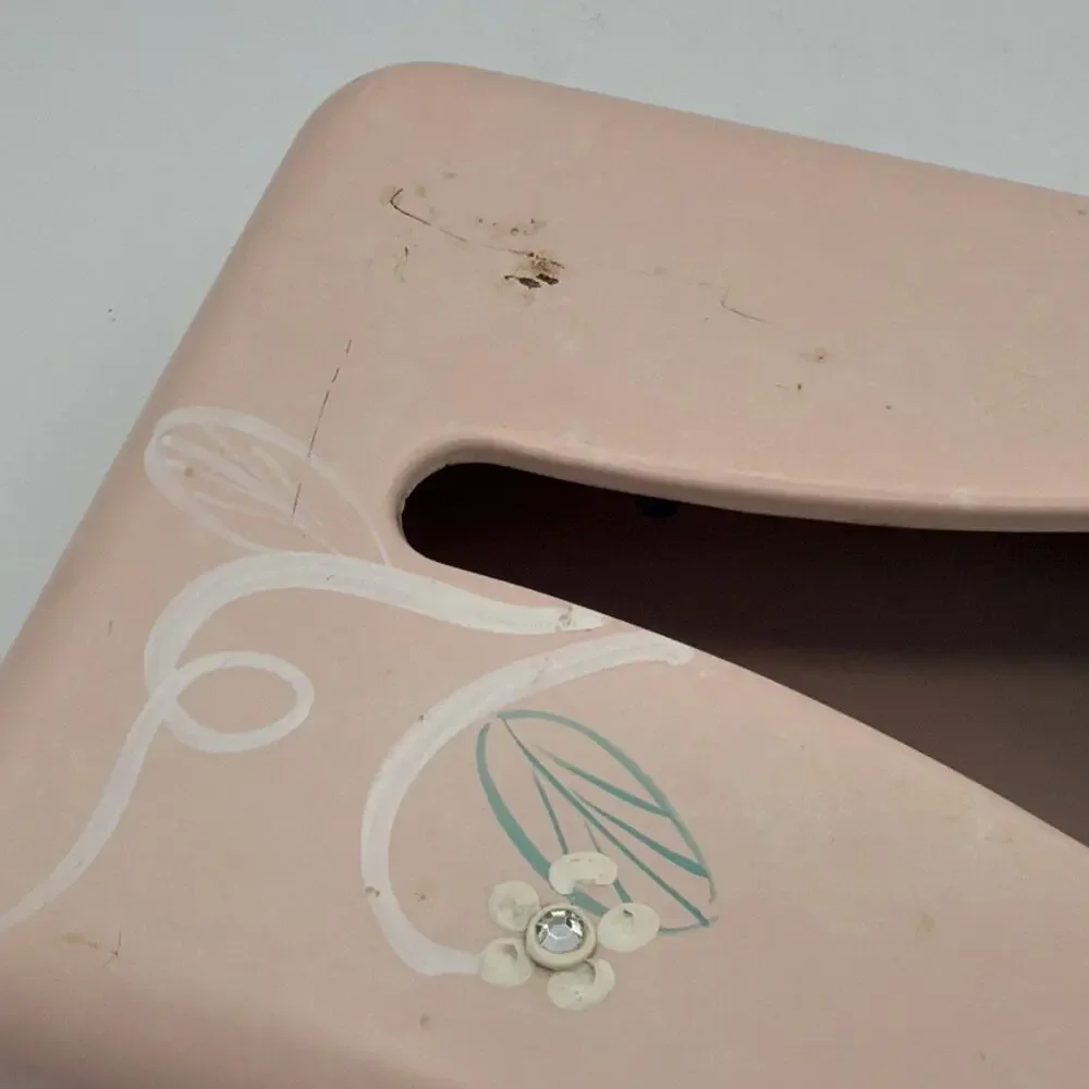 Vintage Ransburg Pink Cottage Tole Painted Metal Tissue Kleenex Box Holder MCM